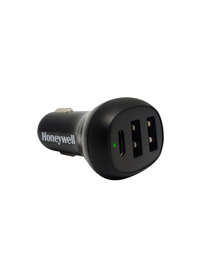 Honeywell Micro CLA 36W PD Smart Car Charger with Complimentary Braided Type C Cable, 3 Port Power Delivery Charger, Type C & 2 USB A Port, Compatible with iPhones, Smartphones, Power banks Black - Image 1