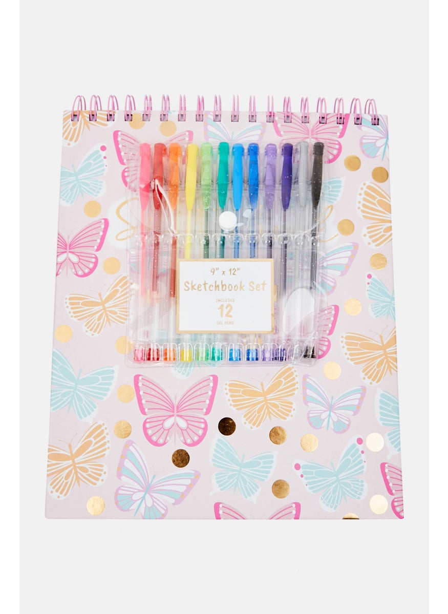 Paperbuzz Sketch Book With 12 Gel Pen Set, Pink Combo  - Image 1