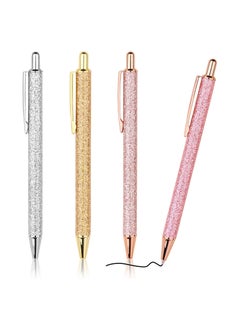 KASTWAVE Ballpoint Pens, 4 Pieces Retractable Press Pens Black Ink Medium 1.0mm Gift Journaling Pens School Office Supplies for Students Teachers, Staff (Pink, Gold, Silver)  - Image 1