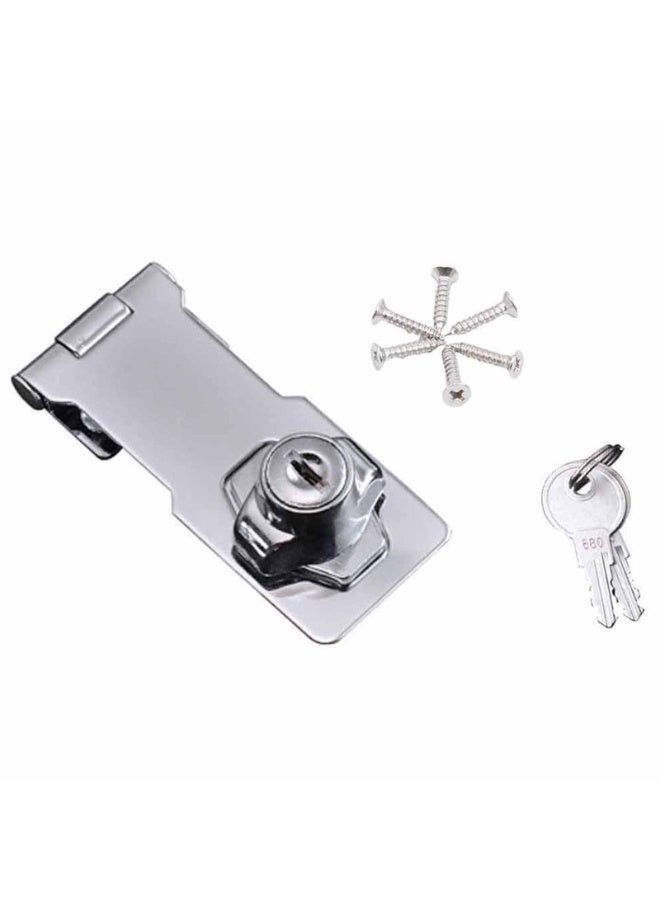 Keyed Hasp Locks, Cabinet Locks with Keys and Screws, Silver, 4 Inches - Image 1