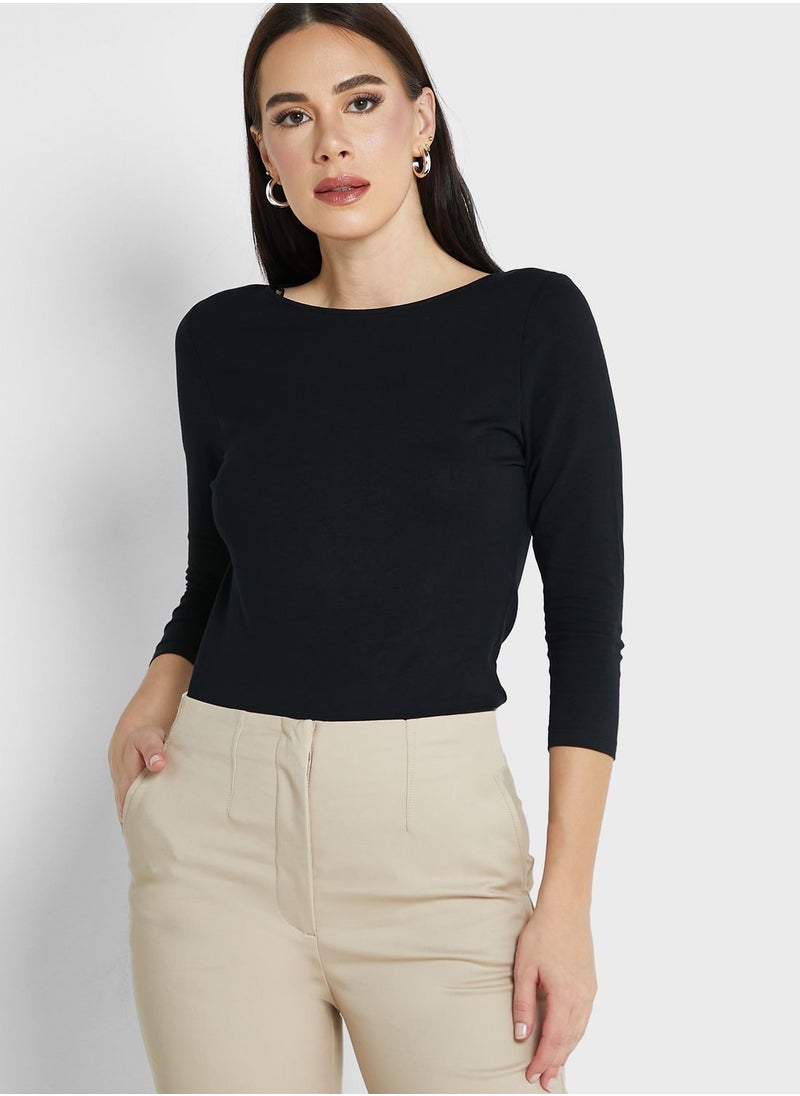 Marks & Spencer Cotton Rich Slim Fit 3/4 Sleeve T-Shirt  - Image 1