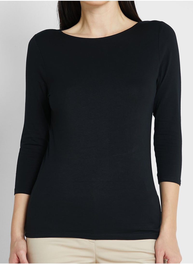 Marks & Spencer Cotton Rich Slim Fit 3/4 Sleeve T-Shirt  - Image 3