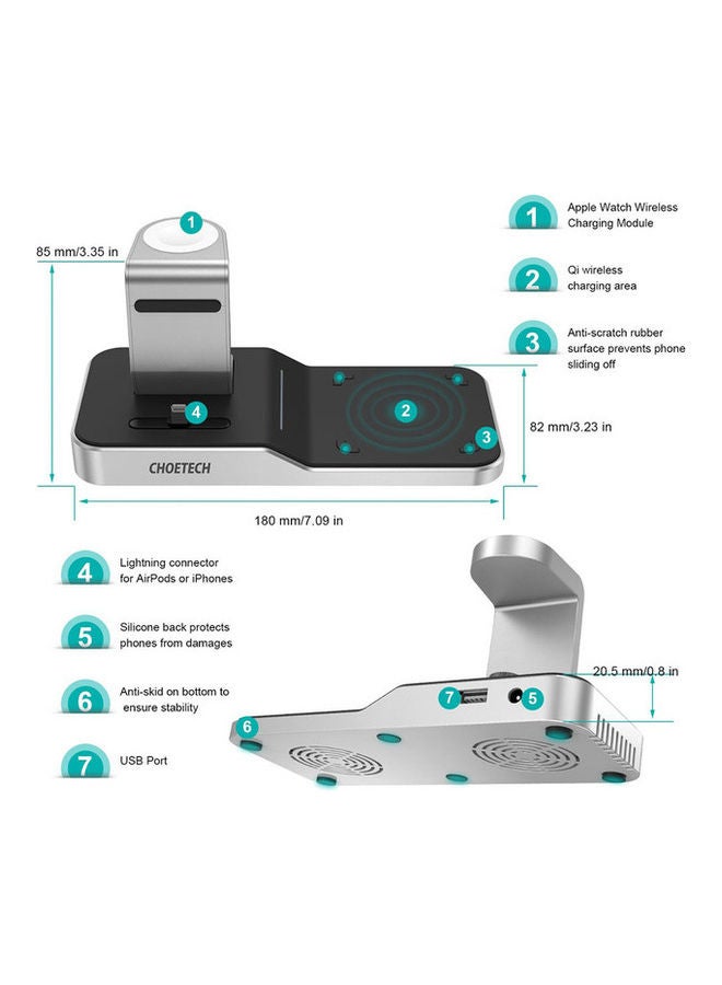 CHOETECH 4-In-1 Wireless Charging Dock For iPhone/iPod/Apple Watch Black - Image 5
