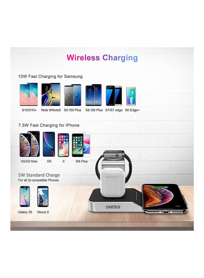 CHOETECH 4-In-1 Wireless Charging Dock For iPhone/iPod/Apple Watch Black - Image 3