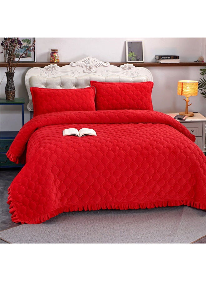 Winter Crystal Velvet Bed Sheet Blanket Thickened Non-slip Warm Coral Velvet Blanket Single Double Plus Velvet Blanket-Color:Lace Style-magic Red☢-Specifications:100* 200cm ☢ - Image 1