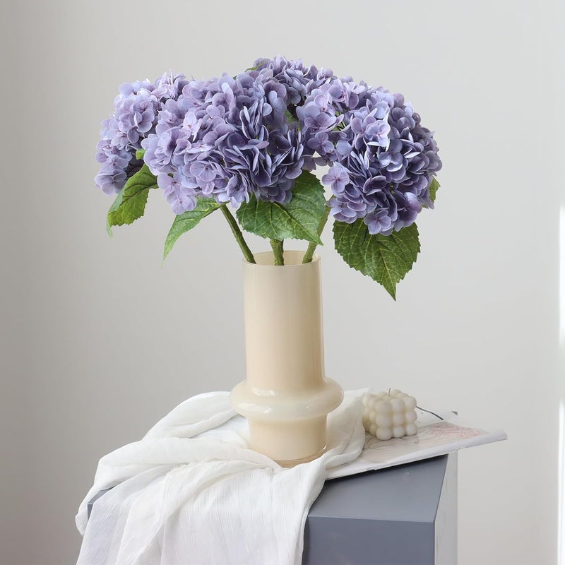 Buart 3PCS Long Stem Big Size Flowers Artificial Silk Hydrangea Lifelike Flowers Real Touch Purple Artificial Flowers Wedding Shower Bride Bouquets Office Living Room Table Decorations (21 Inch) - Image 4