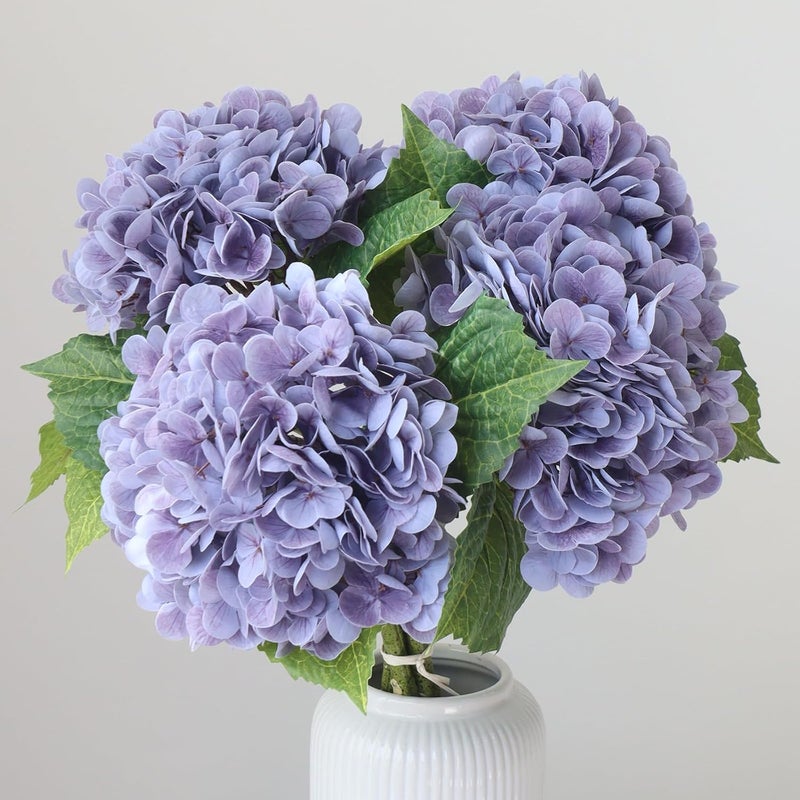 Buart 3PCS Long Stem Big Size Flowers Artificial Silk Hydrangea Lifelike Flowers Real Touch Purple Artificial Flowers Wedding Shower Bride Bouquets Office Living Room Table Decorations (21 Inch) - Image 5
