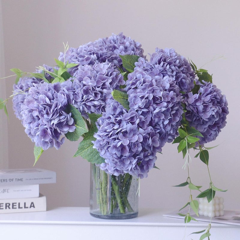 Buart 3PCS Long Stem Big Size Flowers Artificial Silk Hydrangea Lifelike Flowers Real Touch Purple Artificial Flowers Wedding Shower Bride Bouquets Office Living Room Table Decorations (21 Inch) - Image 1