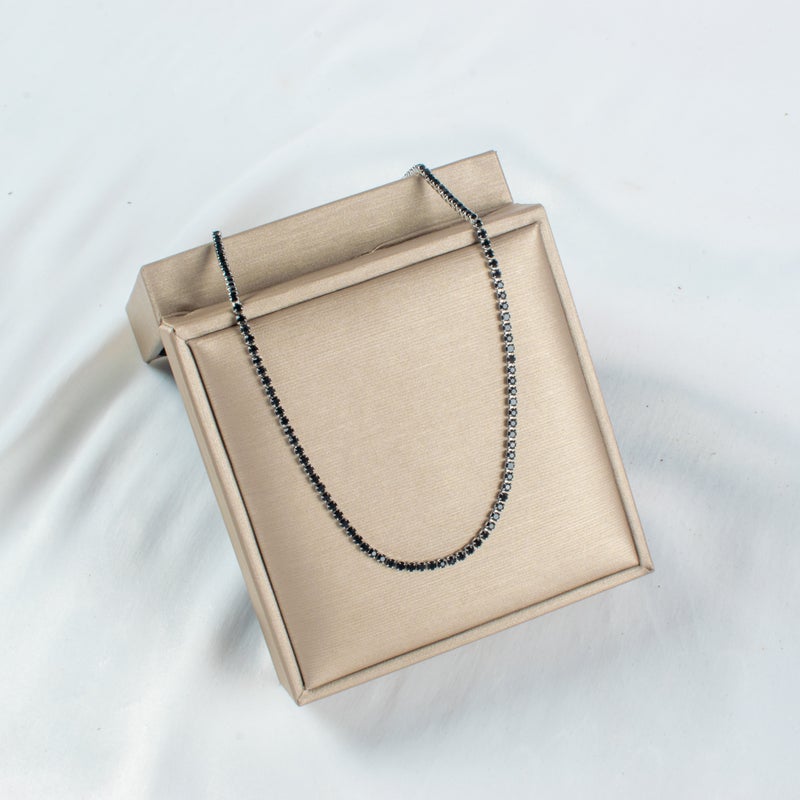 Silver Black Zirconic Stainless Steel Tennis Necklace