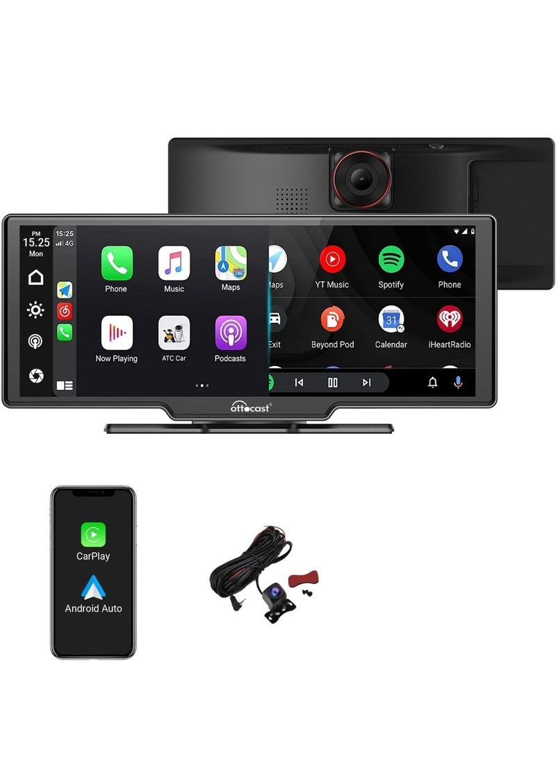 Ottocast - Portable Car Stereo OTTOCAST Wireless Apple CarPlay And Android Auto Dual Bluetooth Car Radio 10.26 Inch HD Touchable CarPlay Screen GPS Navigator With HD Dash Cam Front and Rear for All Cars - Image 1