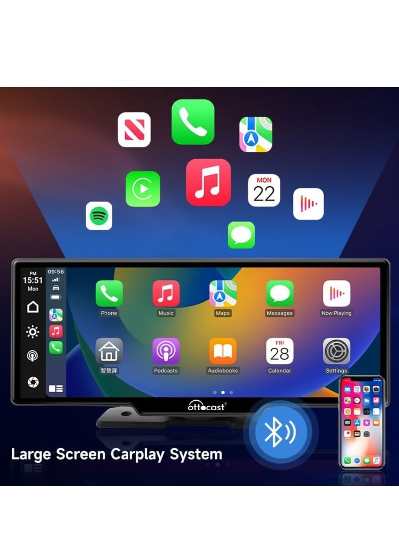 Ottocast - Portable Car Stereo OTTOCAST Wireless Apple CarPlay And Android Auto Dual Bluetooth Car Radio 10.26 Inch HD Touchable CarPlay Screen GPS Navigator With HD Dash Cam Front and Rear for All Cars - Image 1