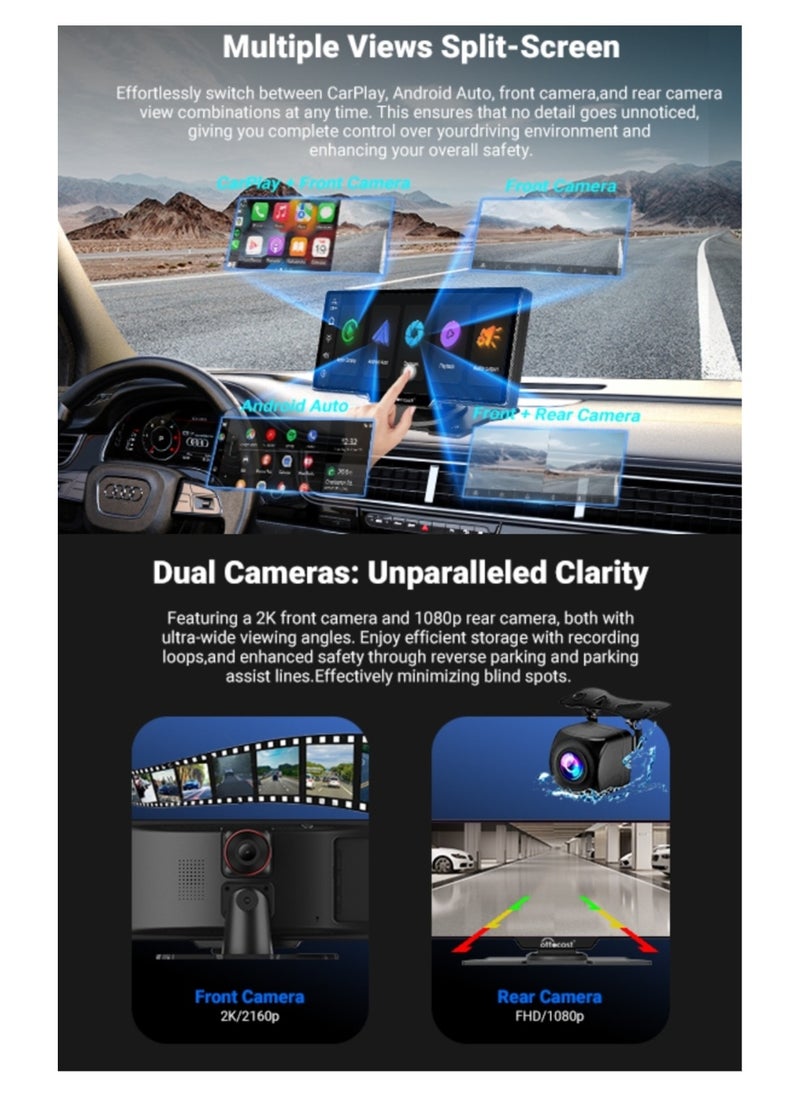 Ottocast - Portable Car Stereo OTTOCAST Wireless Apple CarPlay And Android Auto Dual Bluetooth Car Radio 10.26 Inch HD Touchable CarPlay Screen GPS Navigator With HD Dash Cam Front and Rear for All Cars - Image 1