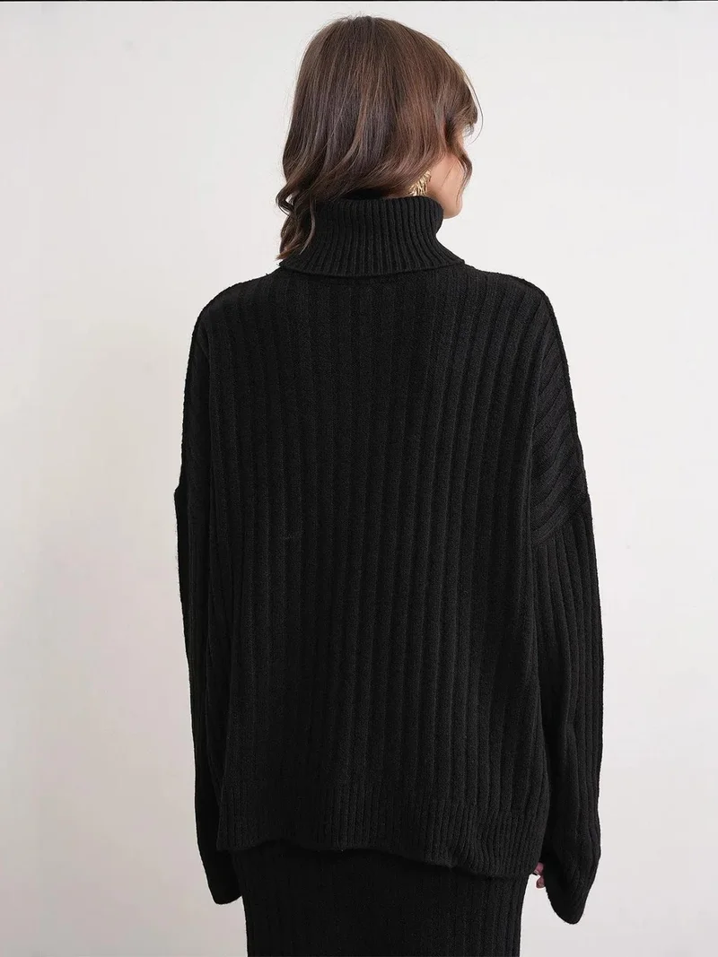 MixRay Black Mixray Oversize Ribbed Turtleneck Sweater for Women | Best Price UAE