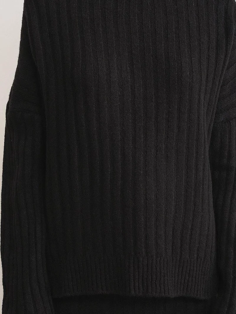 MixRay Black Mixray Oversize Ribbed Turtleneck Sweater for Women | Best Price UAE