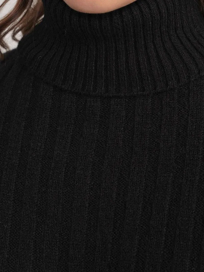 MixRay Black Mixray Oversize Ribbed Turtleneck Sweater for Women | Best Price UAE