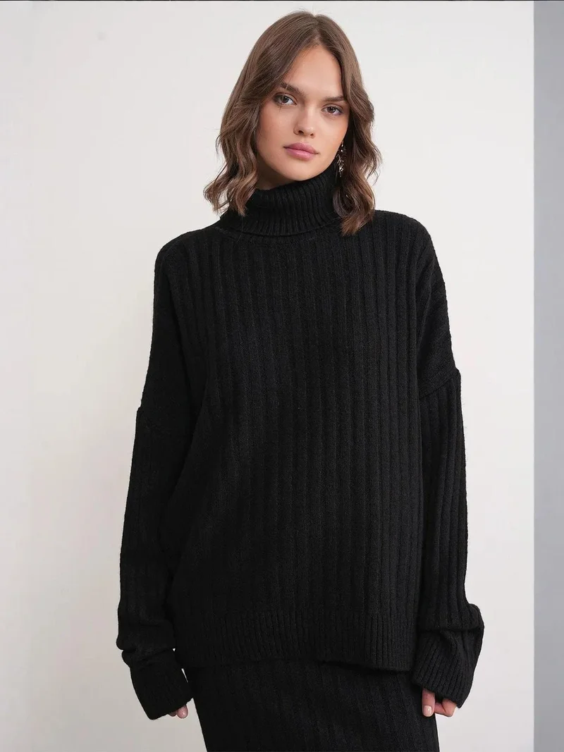 Mixray Oversize Ribbed Turtleneck Sweater