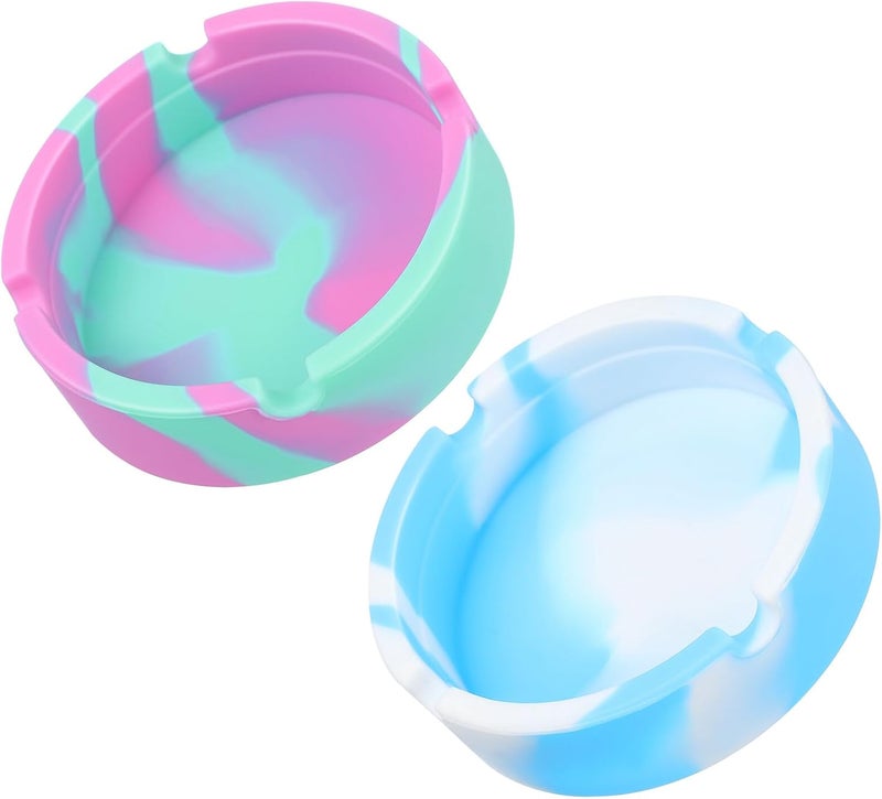 MAGICLULU 2pcs Silicone round Ashtrays, Non-slip Indoor Outdoor Ash Container for Home Office Car Patio Use, Mint Green Sky Blue Camouflage Design - Image 1