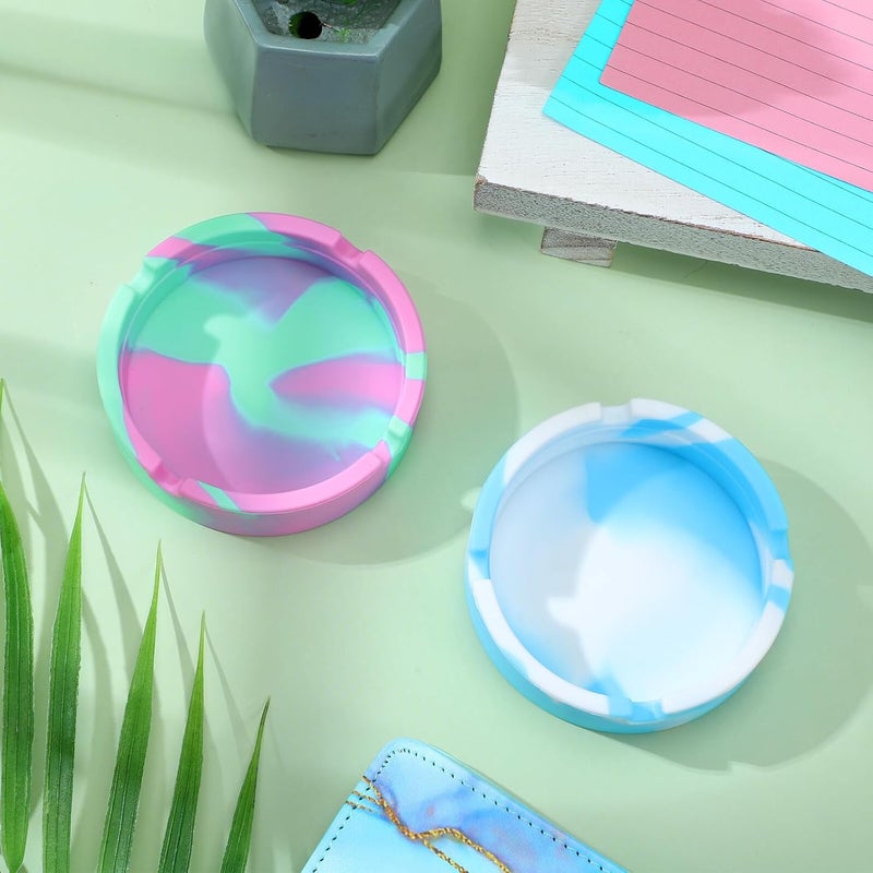 MAGICLULU 2pcs Silicone round Ashtrays, Non-slip Indoor Outdoor Ash Container for Home Office Car Patio Use, Mint Green Sky Blue Camouflage Design - Image 4