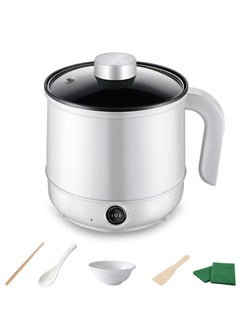 XiuWoo Electric Hot Pot, Non-Stick Electric Skillet, Multi-Functional Mini Stock Pot, 1.7L Rapid Ramen Noodles Cooker, Dual Power Cooker for Soup, Pasta, Oatmeal, Porridge, Dumplings, Eggs, White  - Image 1