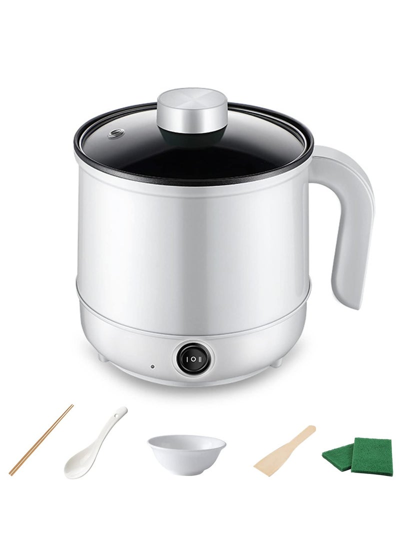 XiuWoo Electric Hot Pot, Non-Stick Electric Skillet, Multi-Functional Mini Stock Pot, 1.7L Rapid Ramen Noodles Cooker, Dual Power Cooker for Soup, Pasta, Oatmeal, Porridge, Dumplings, Eggs, White  - Image 1