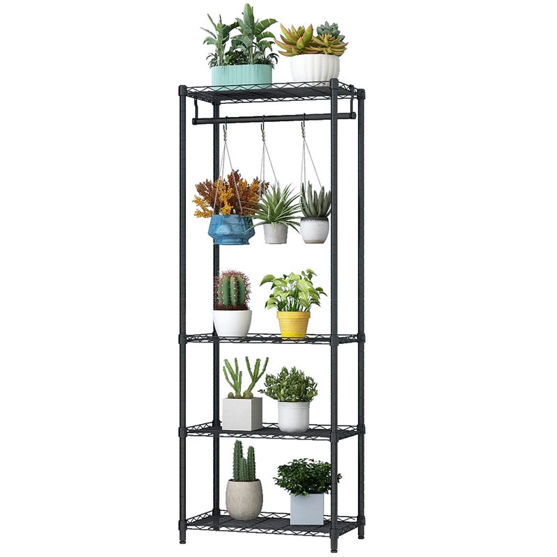 Xiofio 4Tier Plant Shelf for Indoor Plants Outdoor Large Multiple Flower Pot Holder RackHanging Plant Stand 6pcs Hooks Adjustable Plant Stand Suitable for Bedroom Living Room Balcony GardenBlack