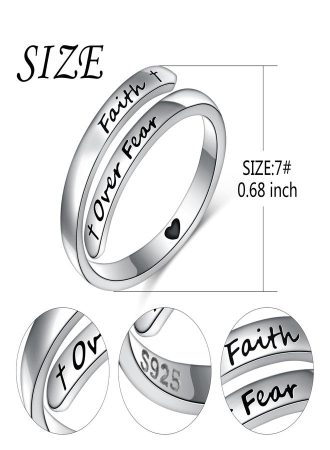 Ladytree Adjustable Inspirational Rings 925 Sterling Silver Faith Over Fear Cross Stacking Wrap Spiral Twist Statement Band Encouragement Gift Jewelry for Women Men(Faith Over Fear) - Image 5