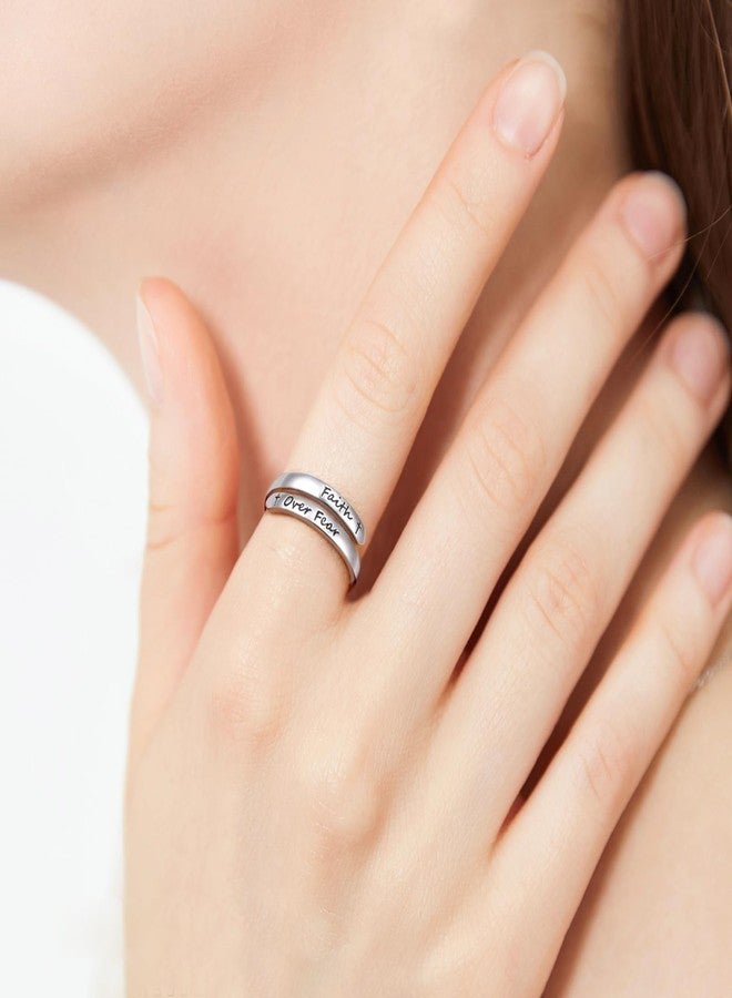 Ladytree Adjustable Inspirational Rings 925 Sterling Silver Faith Over Fear Cross Stacking Wrap Spiral Twist Statement Band Encouragement Gift Jewelry for Women Men(Faith Over Fear) - Image 2