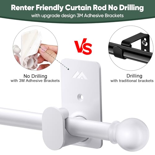 ZNONOX Curtain Rods No Drilling for Windows 30 to 90 Inches,5/8 Inch Diameter No Drill Curtain Rod Set with 3M Adhesive Brackets, White - Image 3