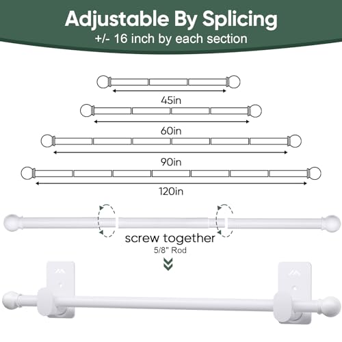 ZNONOX Curtain Rods No Drilling for Windows 30 to 90 Inches,5/8 Inch Diameter No Drill Curtain Rod Set with 3M Adhesive Brackets, White - Image 4