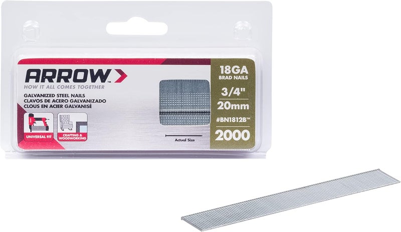 Arrow Fastener Arrow BN1812BCS 18-Gauge Steel Brad Nails for Molding, Cabinets, Framing, Trim, and Finishing, Safe to Use with Electric or Battery Powered Nailers, 3/4 Inch, 2000 Pack - Image 1