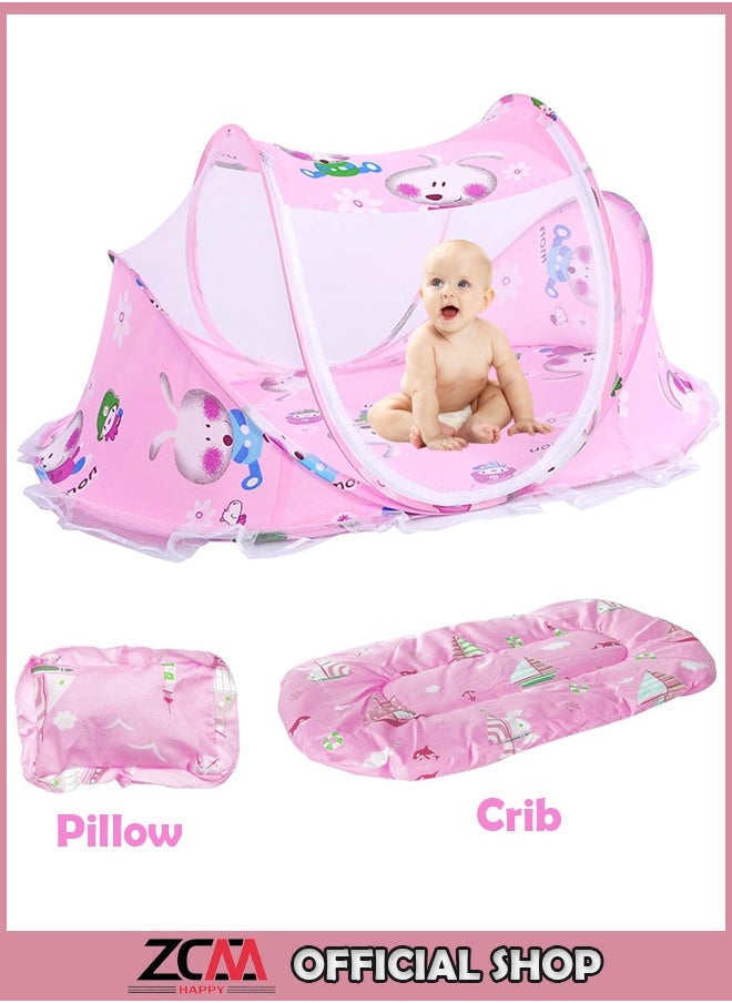ZCM-HAPPY Foldable Baby Mosquito Net Free Installation Comfortable Cool Mosquito Cover with Pillow Cushion (0-3 Years), Breathable and Portable  - Image 1