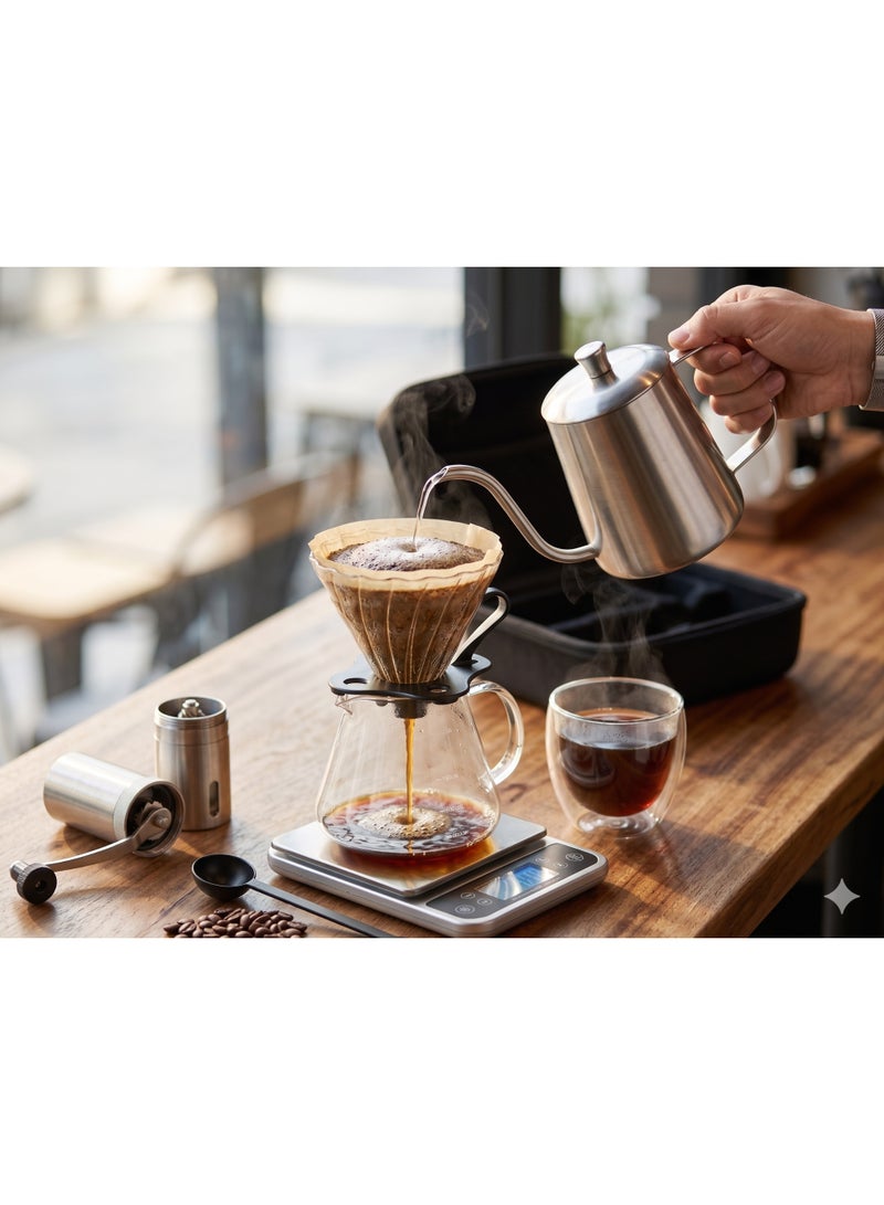 ميوي طقم أدوات القهوة المقطرة V60 المتكامل من MEWE - حقيبة سفر فاخرة 12 قطعة - إصدار WM-99. - Image 3