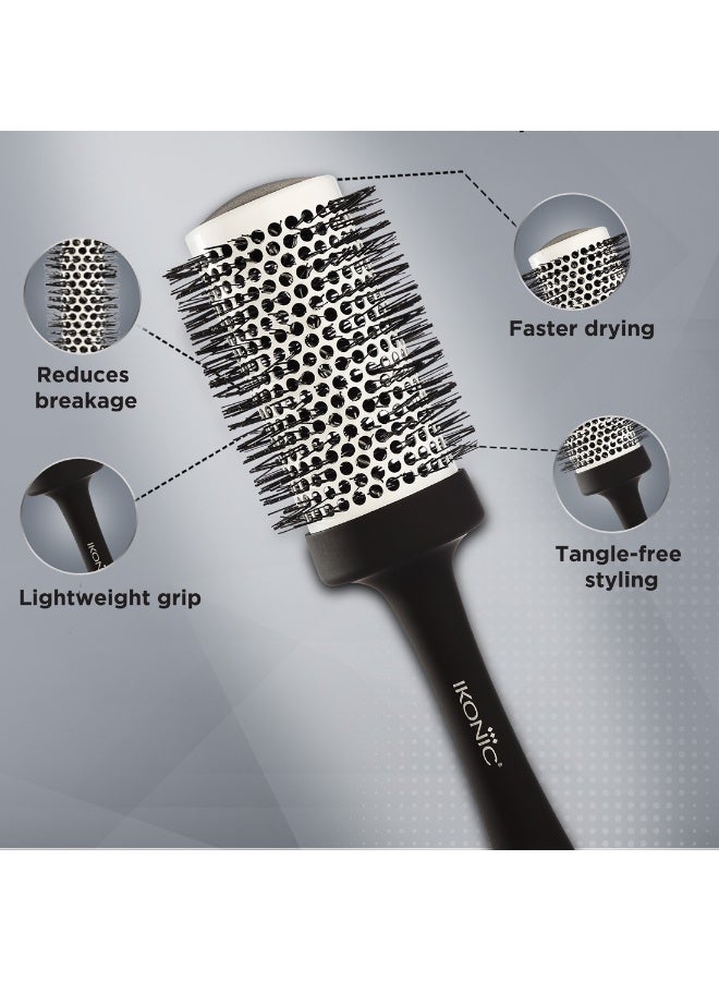 Ikonic Professional Blow Dry Hair Brush with Ionic Techonology for Frizz-Free Styling, Curling, Volumizing & Waves for Women & Men, All Hair Types, Salon & Personal Use - BDB 52 BLACK + WHITE - Image 4