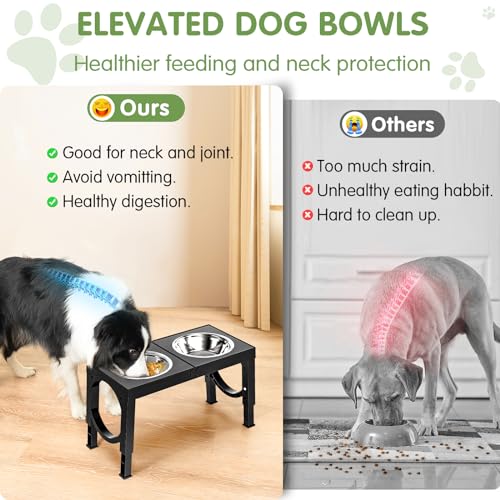 XIAZ Elevated Dog Bowls Large Breed Raised Dogs Bowl Stand Large/Medium Sized Dog 1L Food Water Bowl Stands 5 Heights Adjustable 9/11/12/14in Black Pet Feeder Dish Station - Image 3