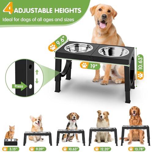 XIAZ Elevated Dog Bowls Large Breed Raised Dogs Bowl Stand Large/Medium Sized Dog 1L Food Water Bowl Stands 5 Heights Adjustable 9/11/12/14in Black Pet Feeder Dish Station - Image 2