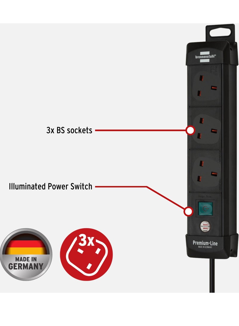 Brennenstuhl مأخذ تمديد بريجنشتول بريميوم لاين 3-way مع كابل اتصال طويل 5م، قابس BS و 3x مأخذ BS مع مفتاح تشغيل/إيقاف، أسود - Image 3
