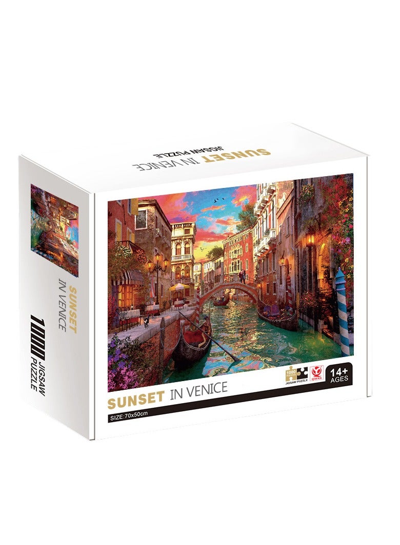 【1000-Piece Venice Sunset Puzzle】Oil Painting Landscape Jigsaw | Premium Thick Cardboard | Relaxing Challenge for Adults & Teens - Image 1