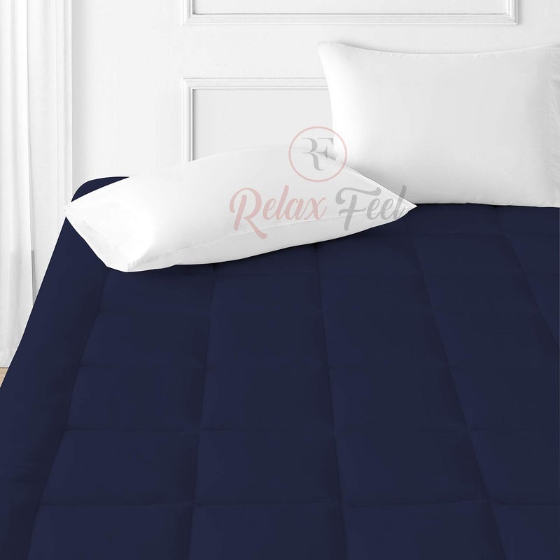 Relaxfeel 600 Gsm Microfiber 5 Star Cotton Single Bed Soft Waterproof Quilted Mattress Topper/Padding for Comfortable Sleep - Navy Blue - Twin Size - 48 Inche X 78 Inche - Image 3