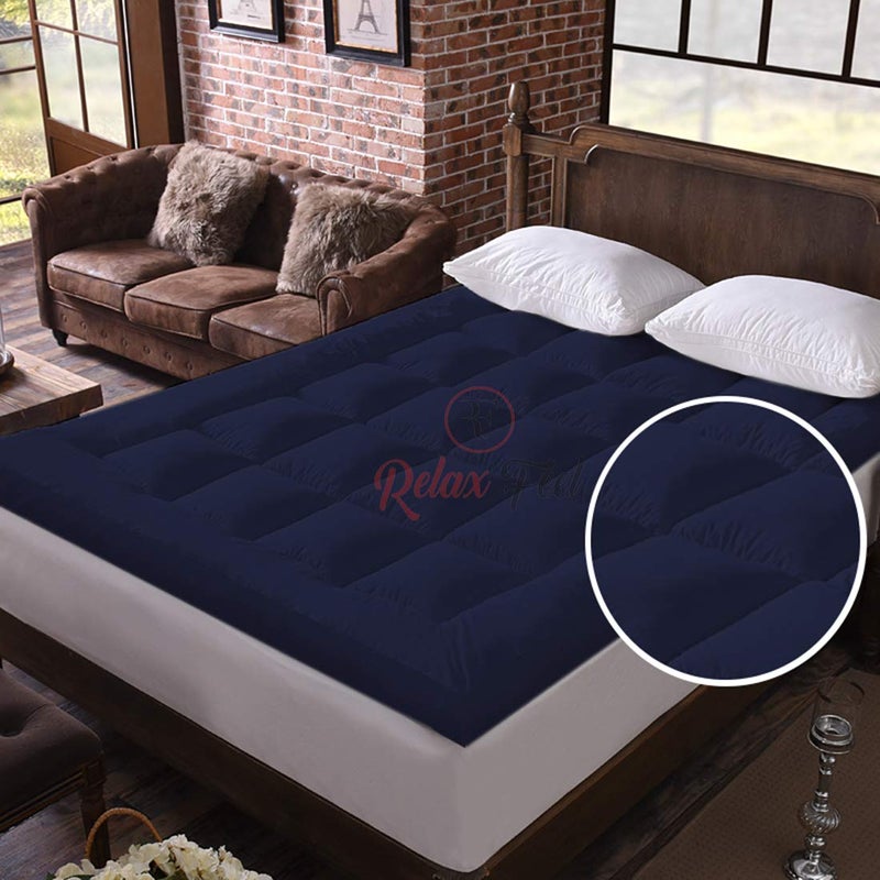 Relaxfeel 600 Gsm Microfiber 5 Star Cotton Single Bed Soft Waterproof Quilted Mattress Topper/Padding for Comfortable Sleep - Navy Blue - Twin Size - 48 Inche X 78 Inche - Image 2