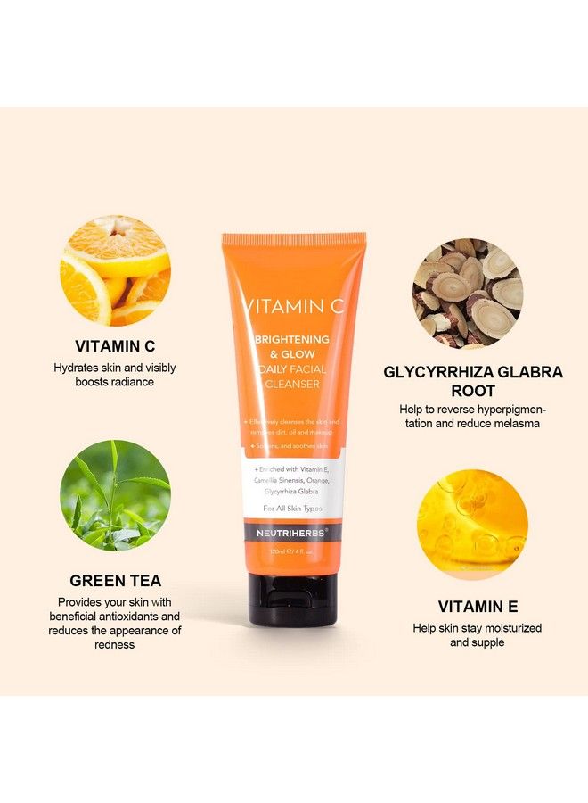 NEUTRIHERBS Vitamin C Face Washdaily Facial Cleanser With Aloe & Hyaluronic Acid; Cleanrefreshbrighten And Balance Complexion; For All Skin Type 120Ml E/ 4 Fl. Oz - Image 3