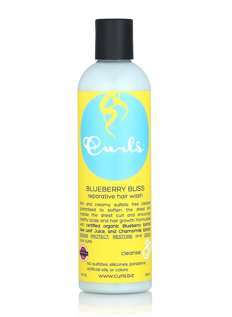 Curls Curls Blueberry Bliss Reparative Hair Wash - 8 oz, Encourage Balanced Scalp, Rich and Creamy Sulfate-Free Cleanser, For Wavy, Curly, and Coily Hair Types  - Image 1