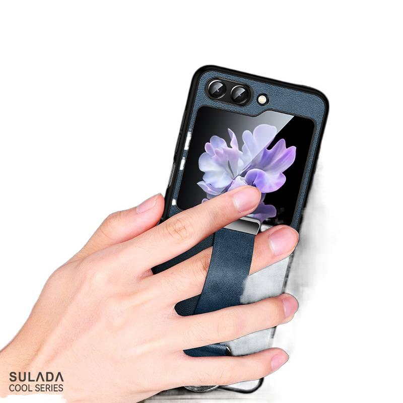 غطاء واقي | ملمس جلد | حماية من السقوط | حامل | أزرق | مقاوم للصدمات لـ OPPO Find N3 Flip - Image 3