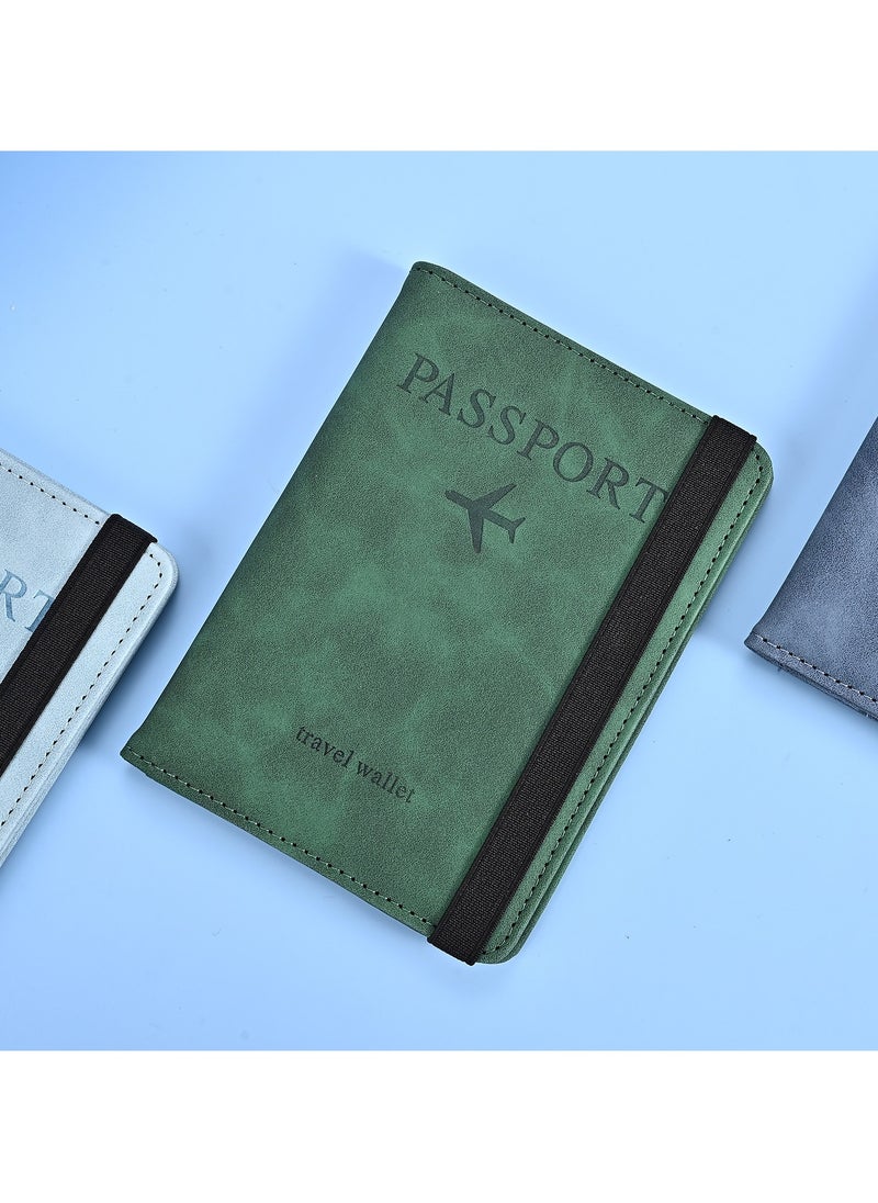 Beauenty New Green RFID Anti-theft Travel Passport Holder Multifunctional Large Capacity PU Document Bag Anti-demagnetization RFID Passport Holder Portable Card Holder Overseas Travel  - Image 2
