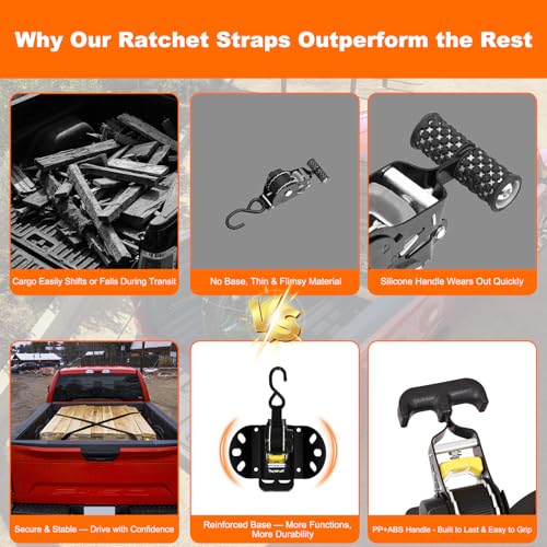 XCBYT Retractable Ratchet Straps for 2015-2024 Ford F-150, 2 Pack Heavy Duty Truck Bed Tie Down Straps, 1" x 10FT Self-Retracting Cargo Straps, 1322LB Break Strength, Easy Install F150 Accessories - Image 5