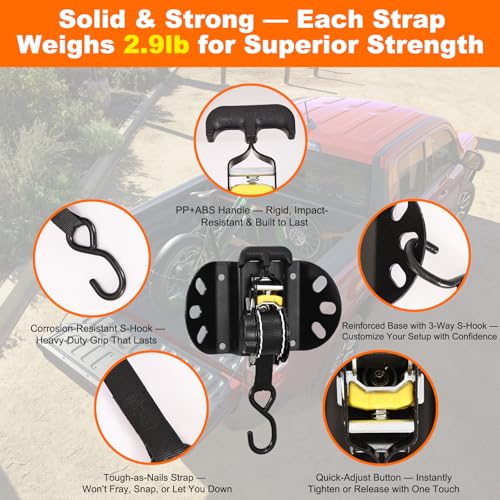 XCBYT Retractable Ratchet Straps for 2015-2024 Ford F-150, 2 Pack Heavy Duty Truck Bed Tie Down Straps, 1" x 10FT Self-Retracting Cargo Straps, 1322LB Break Strength, Easy Install F150 Accessories - Image 4