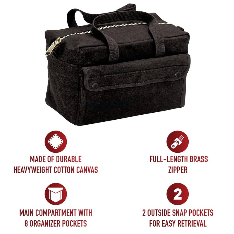 Rothco Mechanics Portable Cotton Canvas Tool Bag With Brass Zipper In Black, Coyote Brown, ACM, And Olive Drab - Image 2