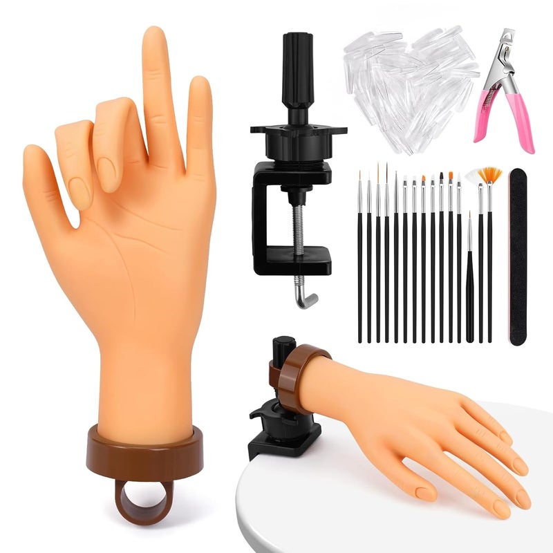 Yokilly Acrylic Nail Practice Hand  Bendable Soft Flexible Plastic Fake Mannequin Training Hand with Clamp Holder
