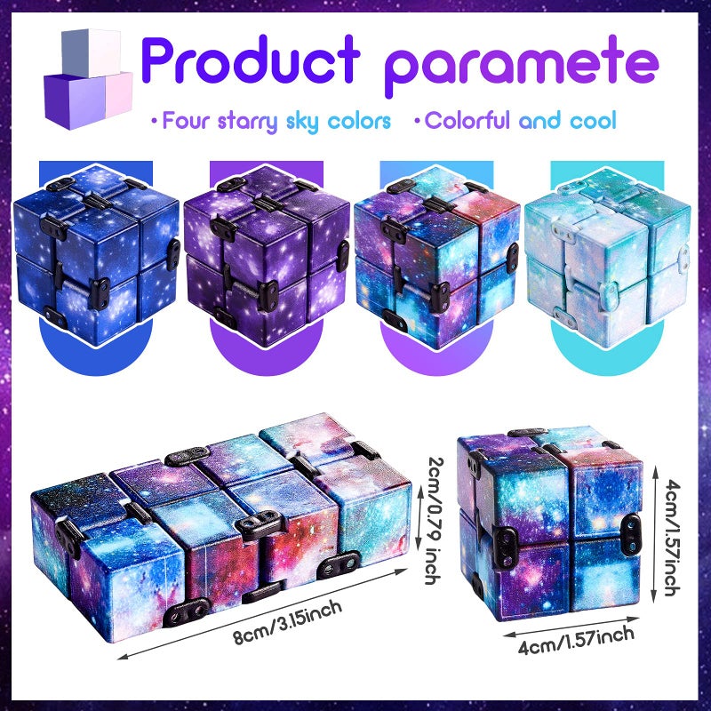 Skylety Cube Anxiety Relief Toy Hand Held Magic Sensory Stress Cube Toy for Adults Relieve Stress Christmas Party Favors(4 Pcs,Starry) - Image 2