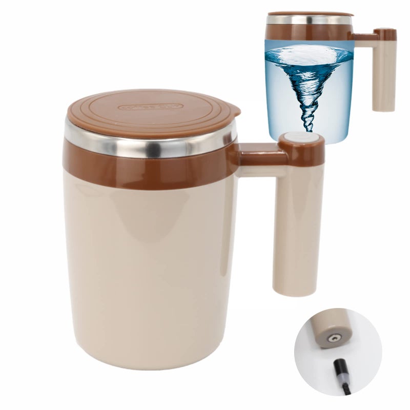 daasigwaa Rechargeable Self Stirring Mug - Magnetic Electric Auto Mixing Stainless Steel Cup for Office/Kitchen/Travel/Home Coffee/Tea/Hot Chocolate/Milk-430 ml/14.5 oz(Brown) - Image 1