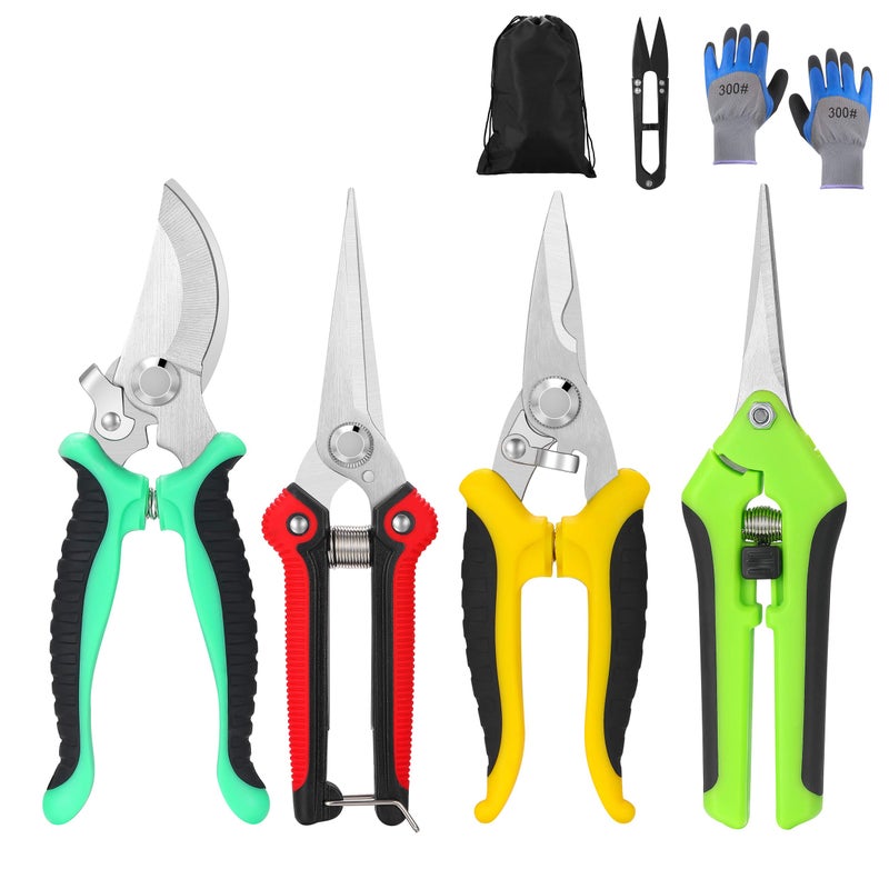 Topbooc 5â€‘Piece Garden Pruning Shears Set with Gloves & Storage Bag â€“ Stainless Steel Trimming Scissors for Flowers, Herbs & Small Branches â€“ Ergonomic Gardening Tools Kit (Multi-color) - Image 1